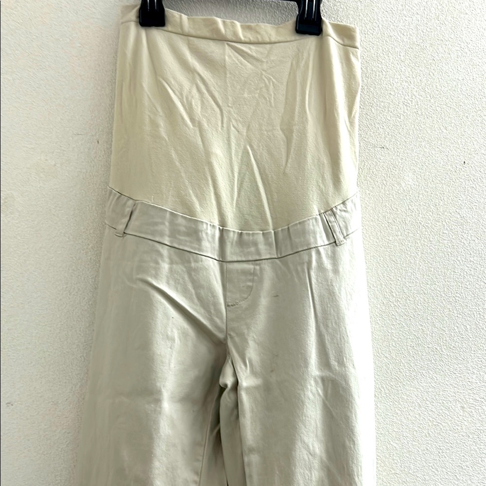 🦋 Maternity tan khaki Casual Dress Pants Over the Belly Full Panel. Size Small!